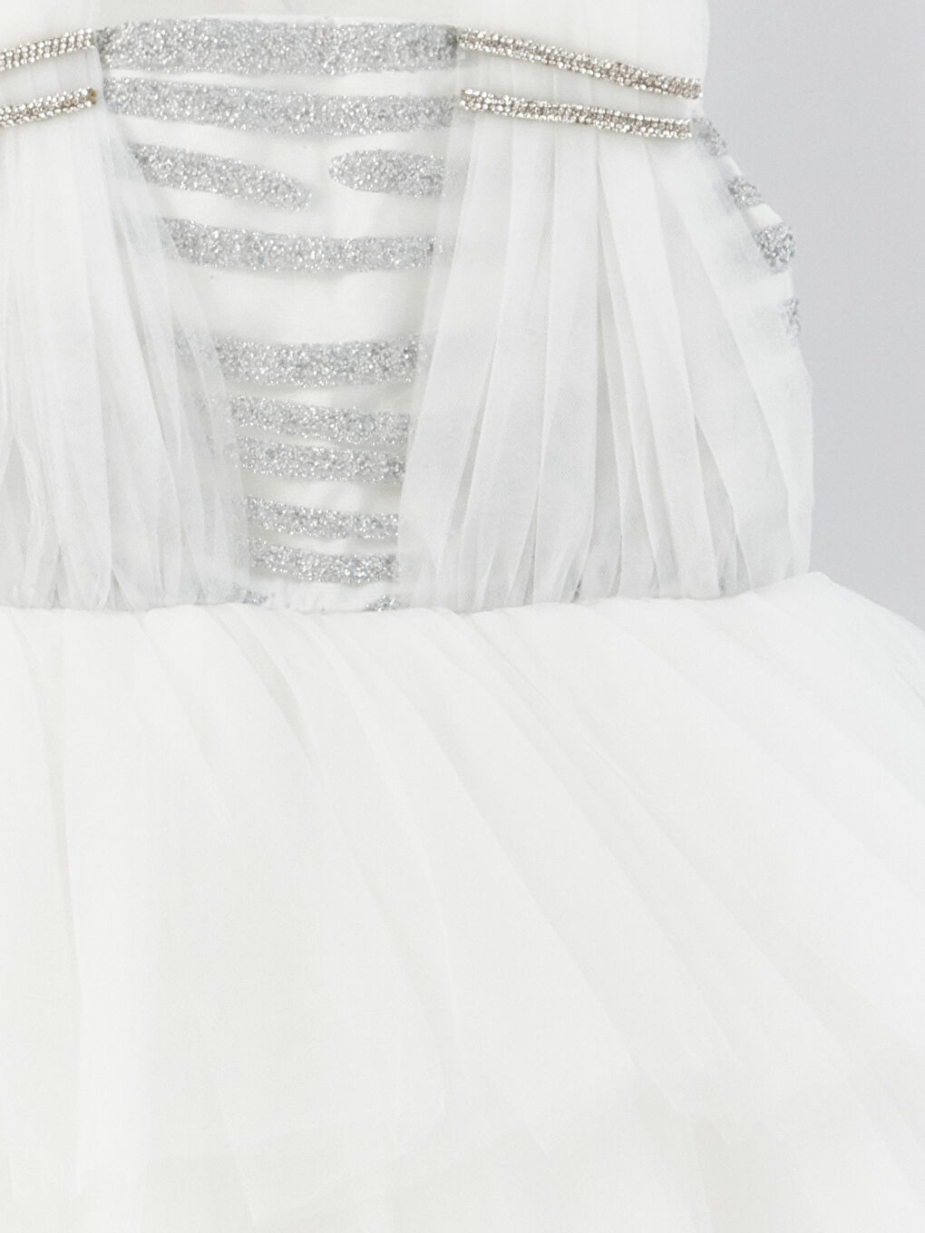 Ekru Bisiklet Yaka Sim Detaylı Kız Çocuk Tüllü Elbise-6