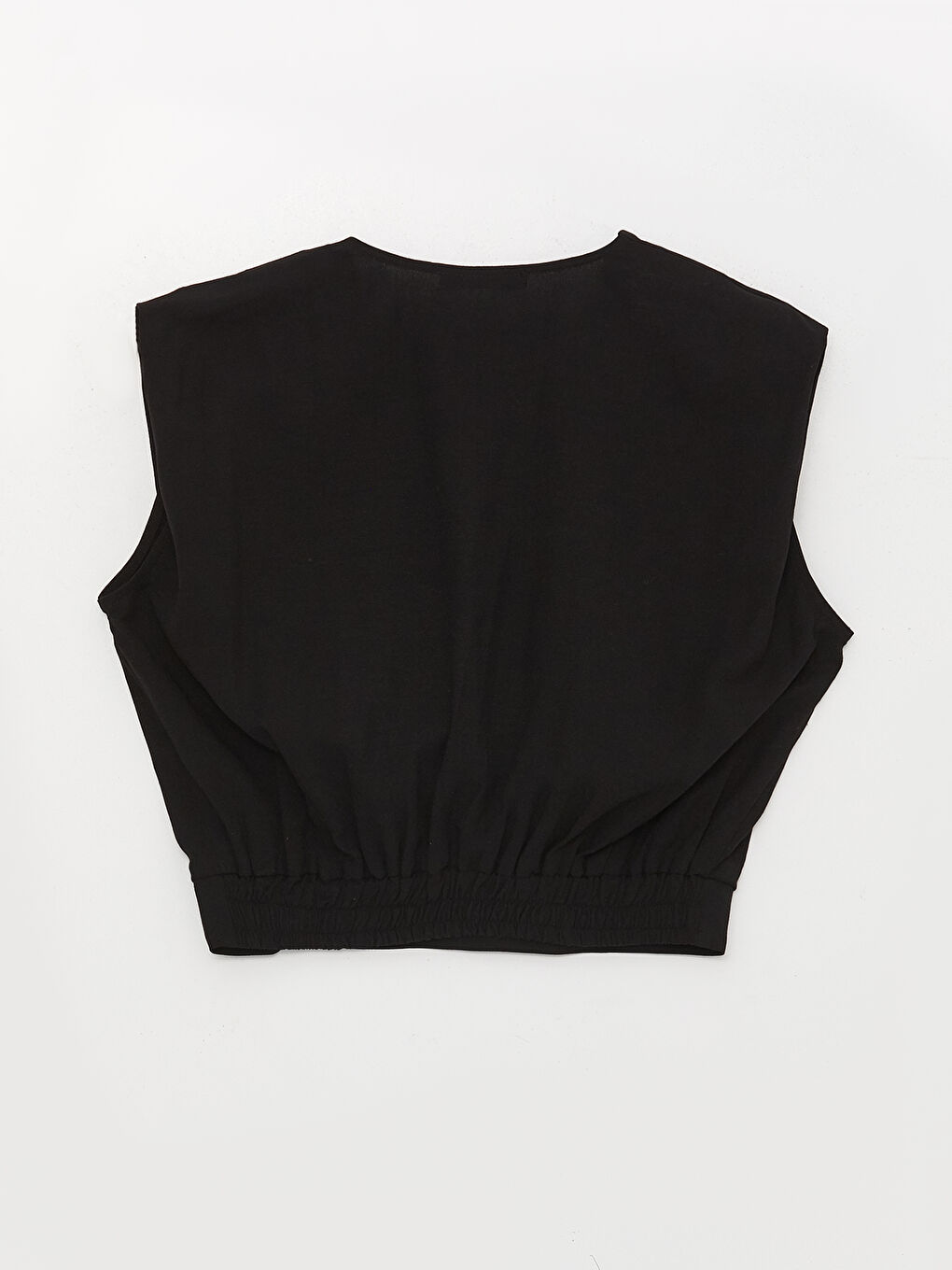 Siyah Kruvaze Yaka Düz Keten Karışımlı Kadın Bluz-6