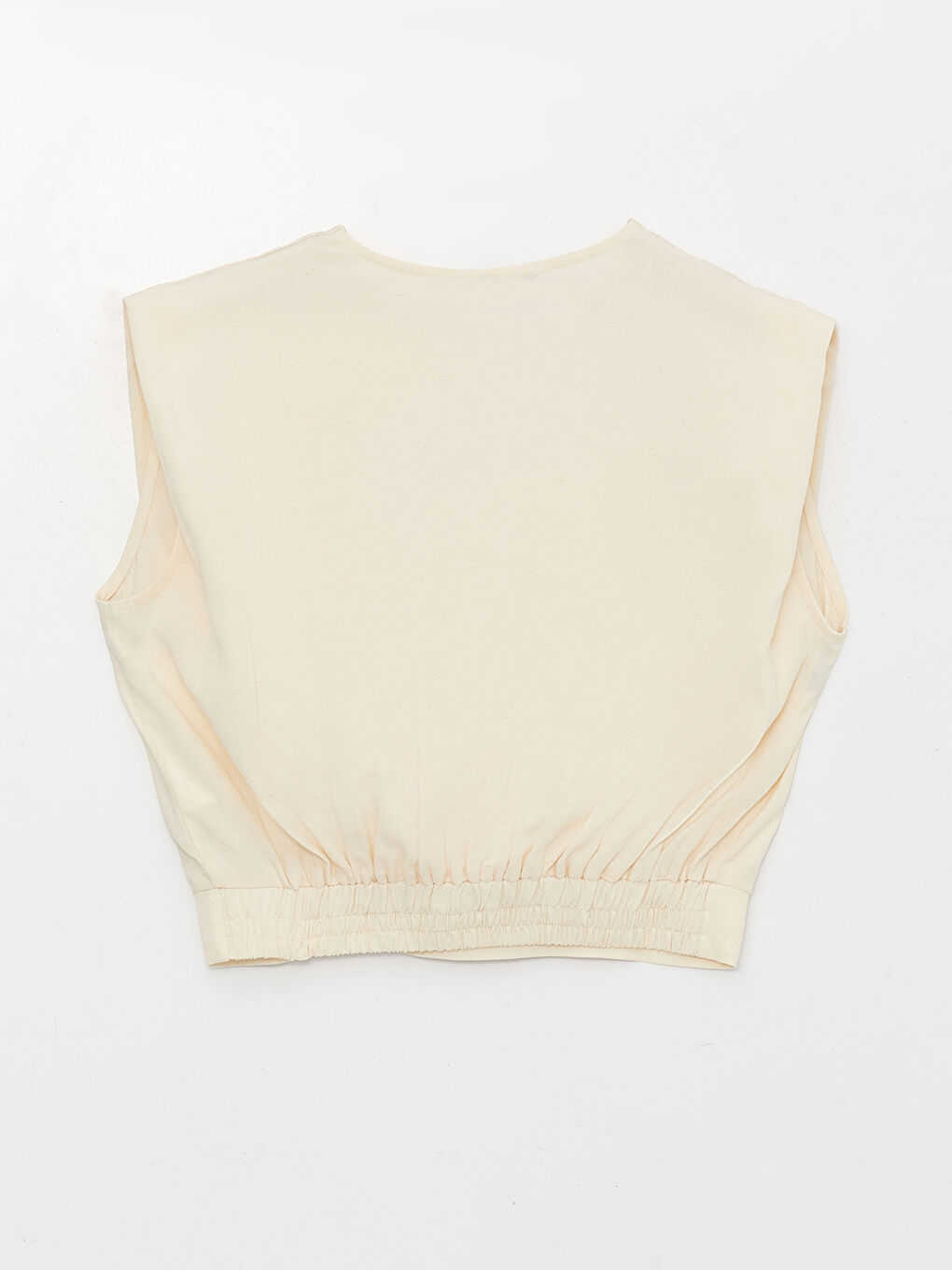 Ekru Kruvaze Yaka Düz Keten Karışımlı Kadın Bluz-6