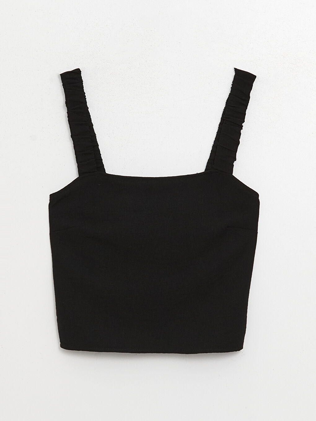 Square Neck Plain Strappy Crop Linen-Look Women's Blouse -S3IA52Z8-CVL