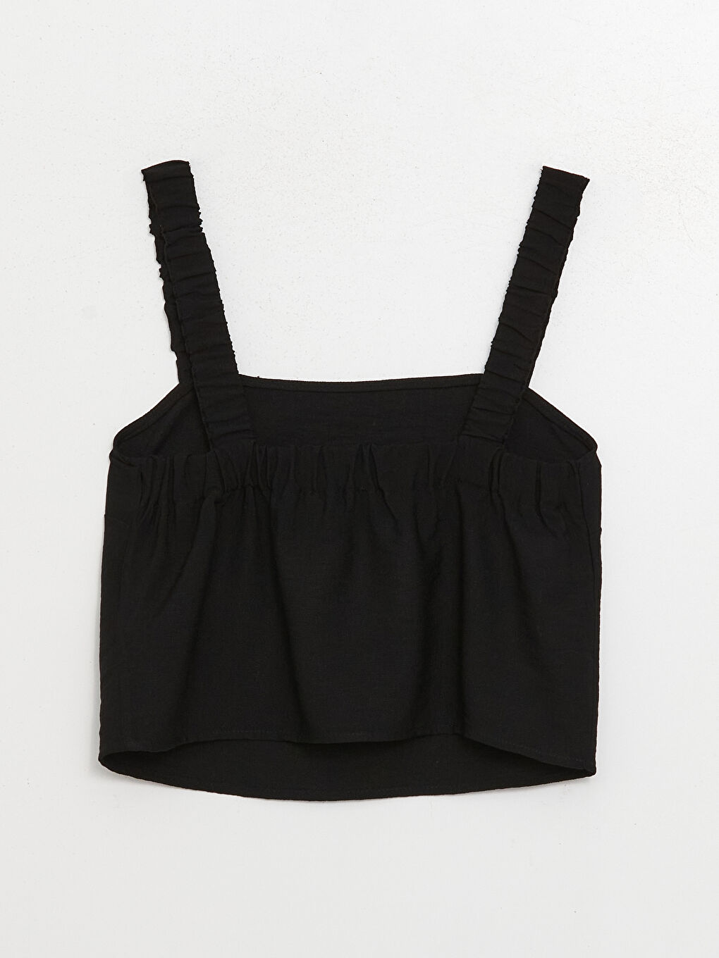 Square Neck Plain Strappy Crop Linen-Look Women's Blouse -S3IA52Z8-CVL