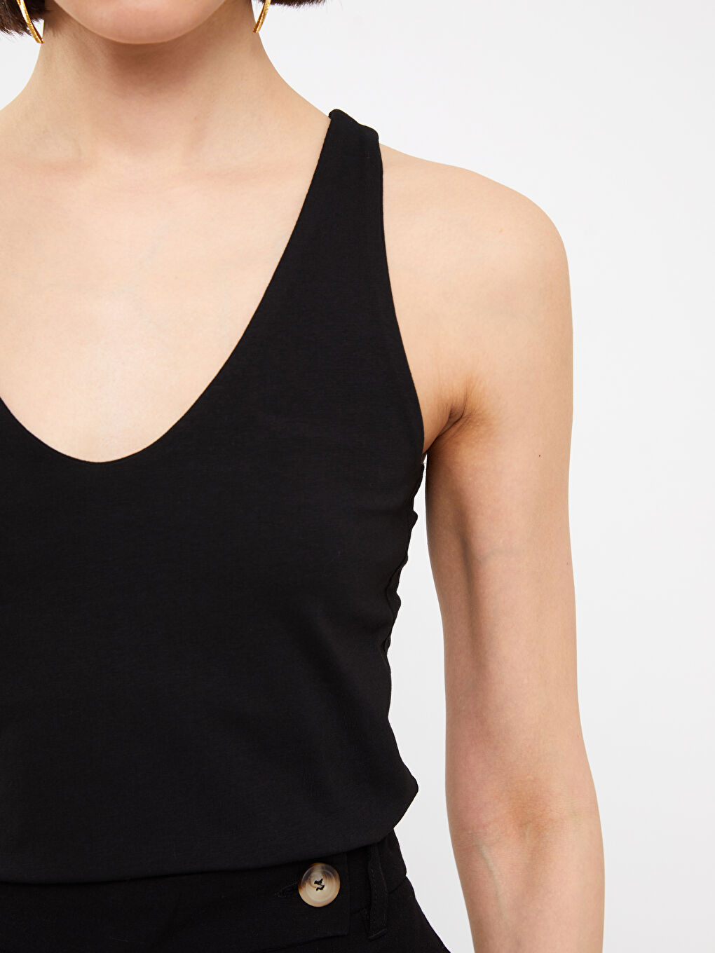 Siyah Kadın V Yaka Düz Atlet-3