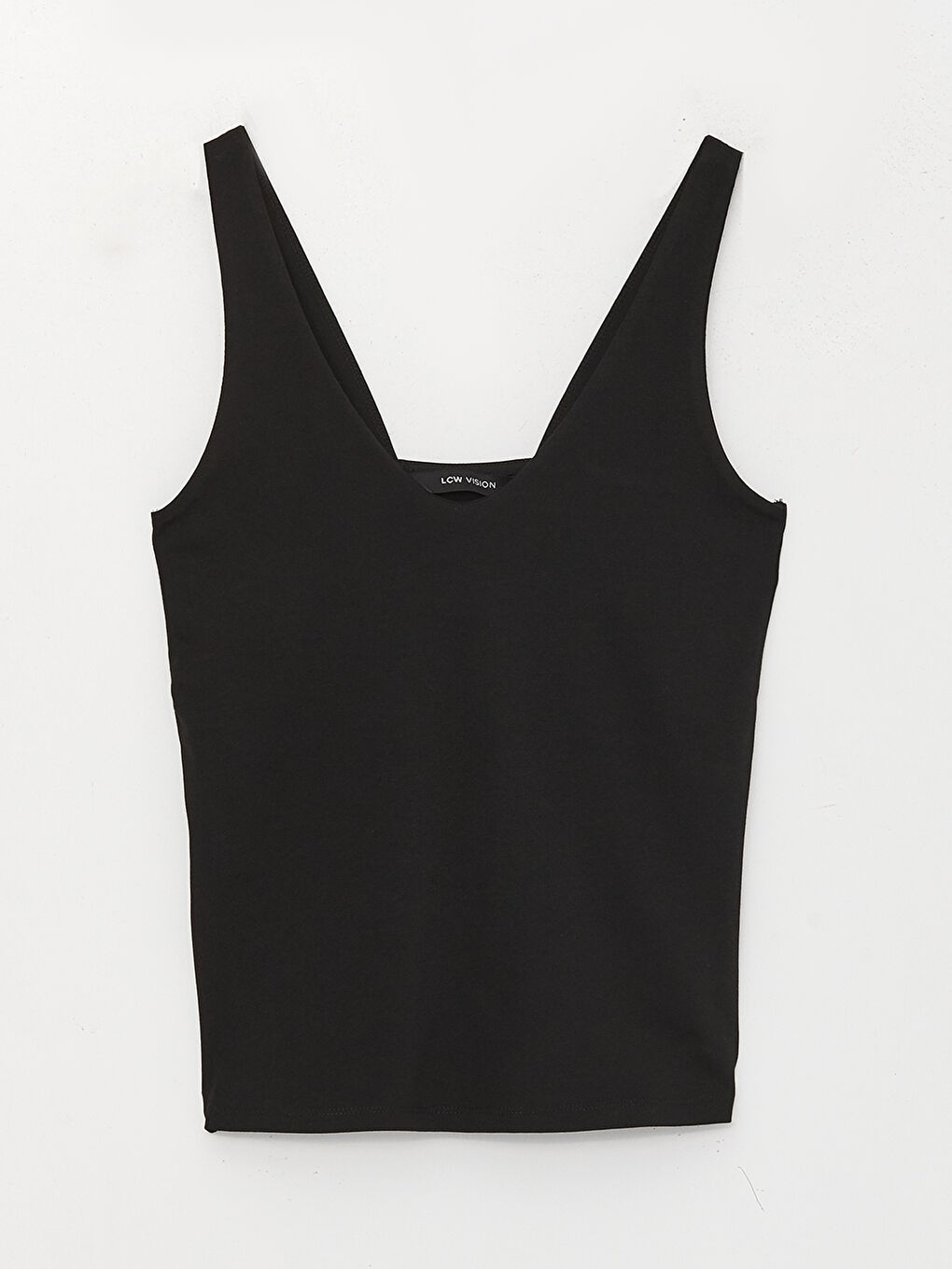 Siyah Kadın V Yaka Düz Atlet-5