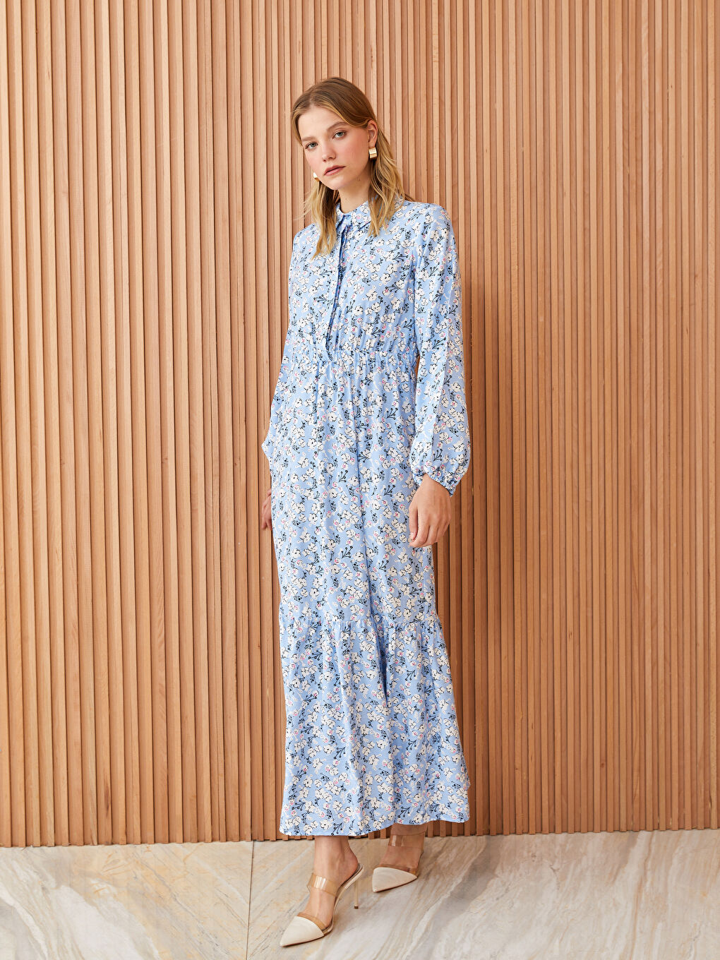 Floral Long Sleeve Women's Shirt Dress-1