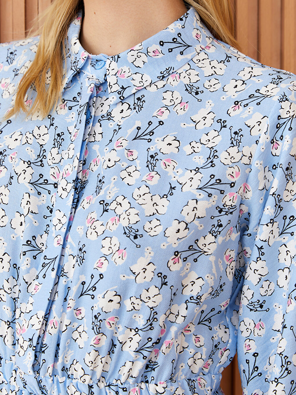 Floral Long Sleeve Women's Shirt Dress-3