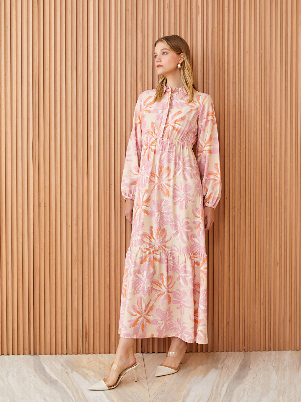 فستان قميص كم طويل مُزهر للسيدات-2