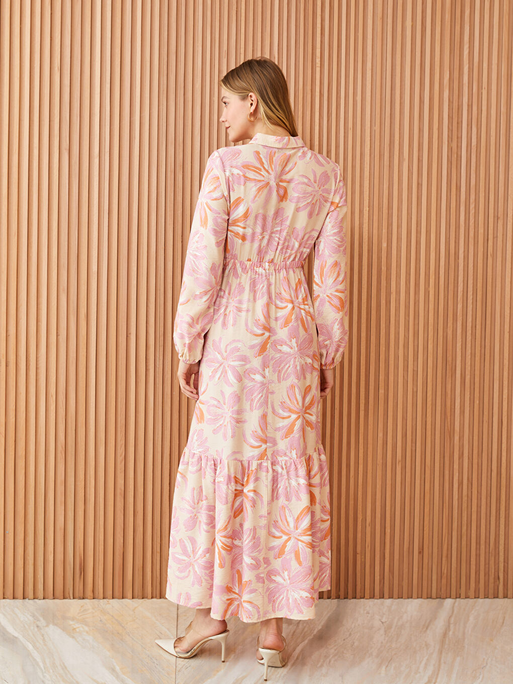 فستان قميص كم طويل مُزهر للسيدات-4