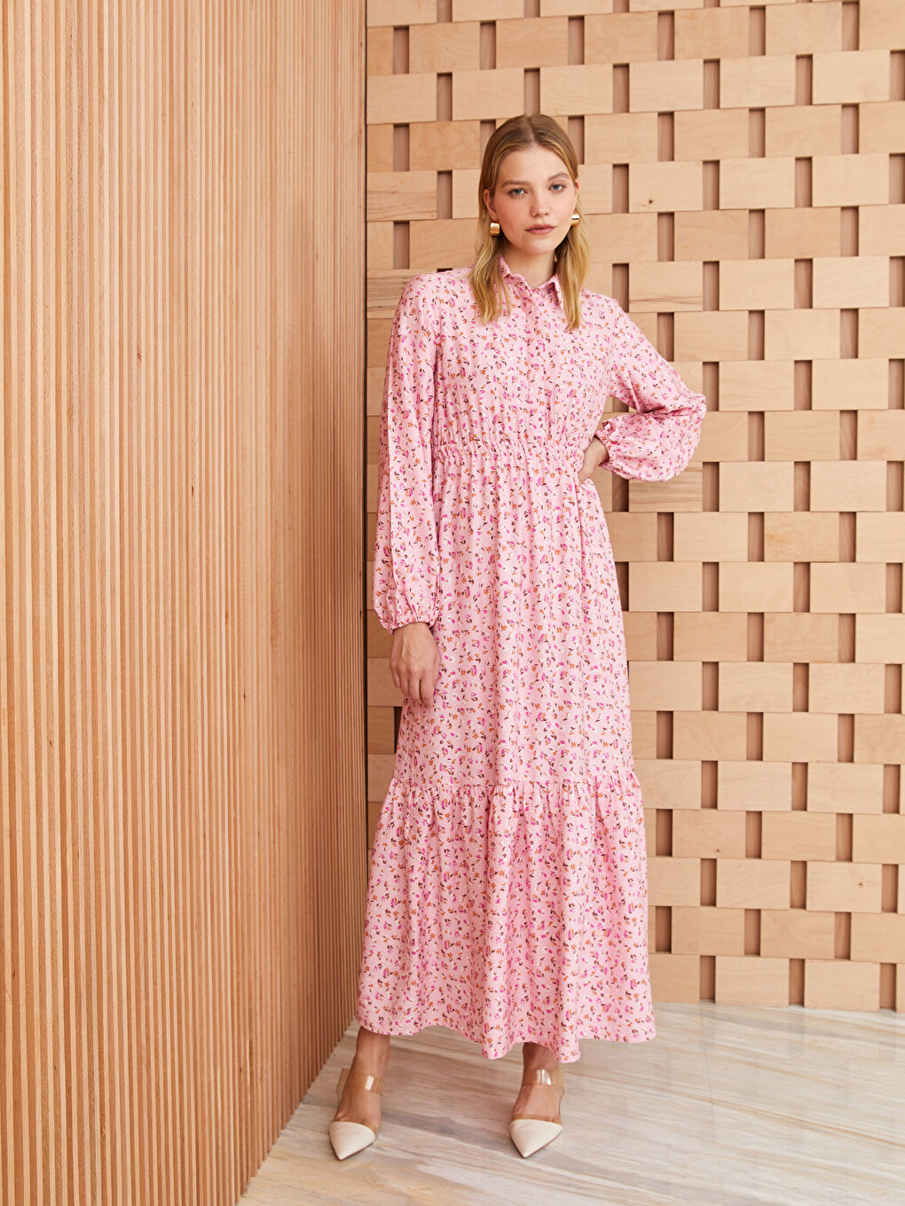 فستان قميص كم طويل مُزهر للسيدات-1