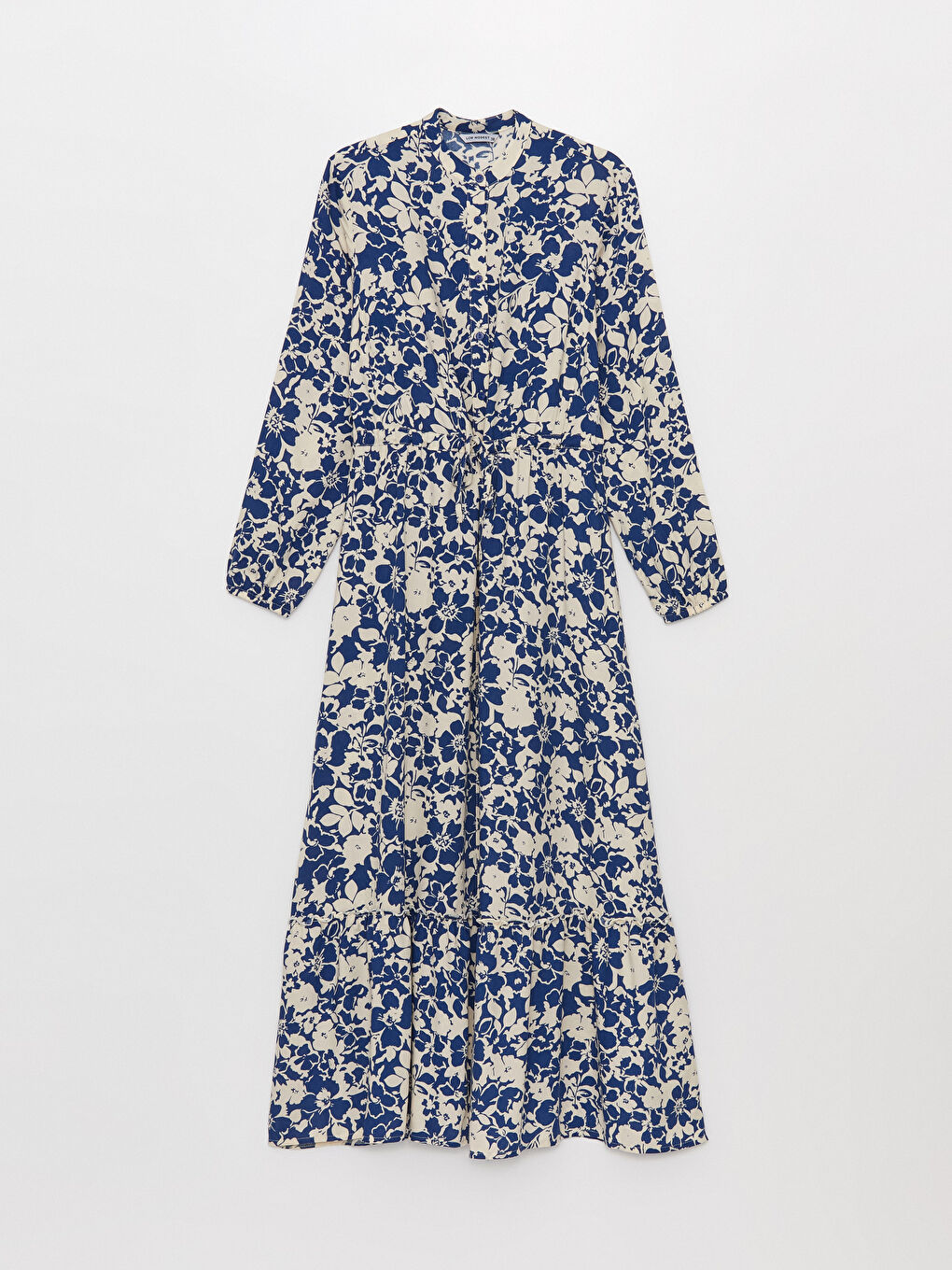 فستان قميص بياقة قمع مُزهر كم طويل للسيدات-5