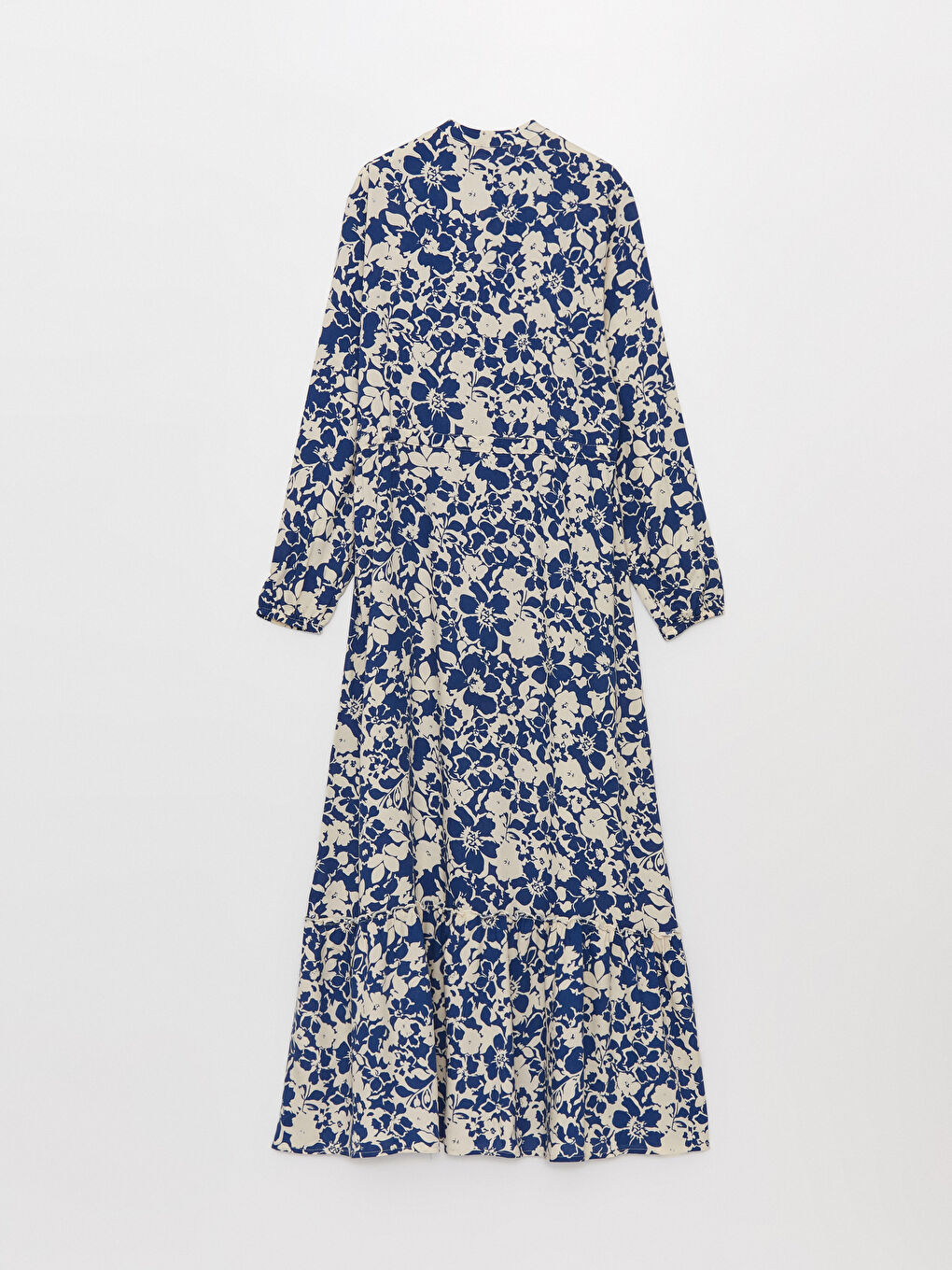 فستان قميص بياقة قمع مُزهر كم طويل للسيدات-6