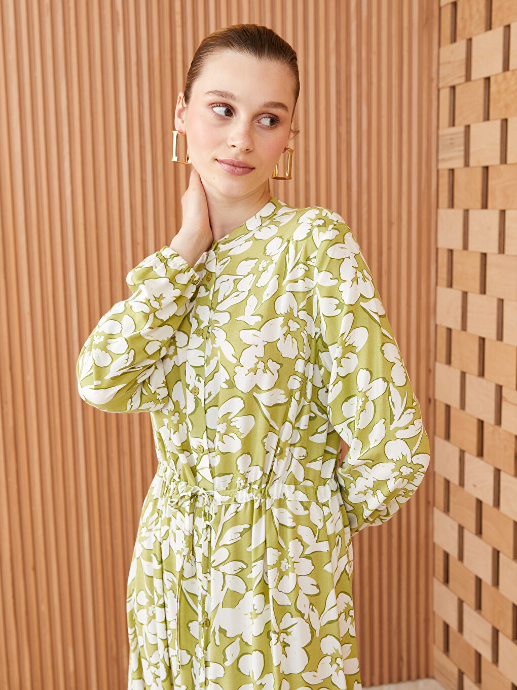 Grandad Collar Floral Long Sleeve Women's Shirt Dress-2