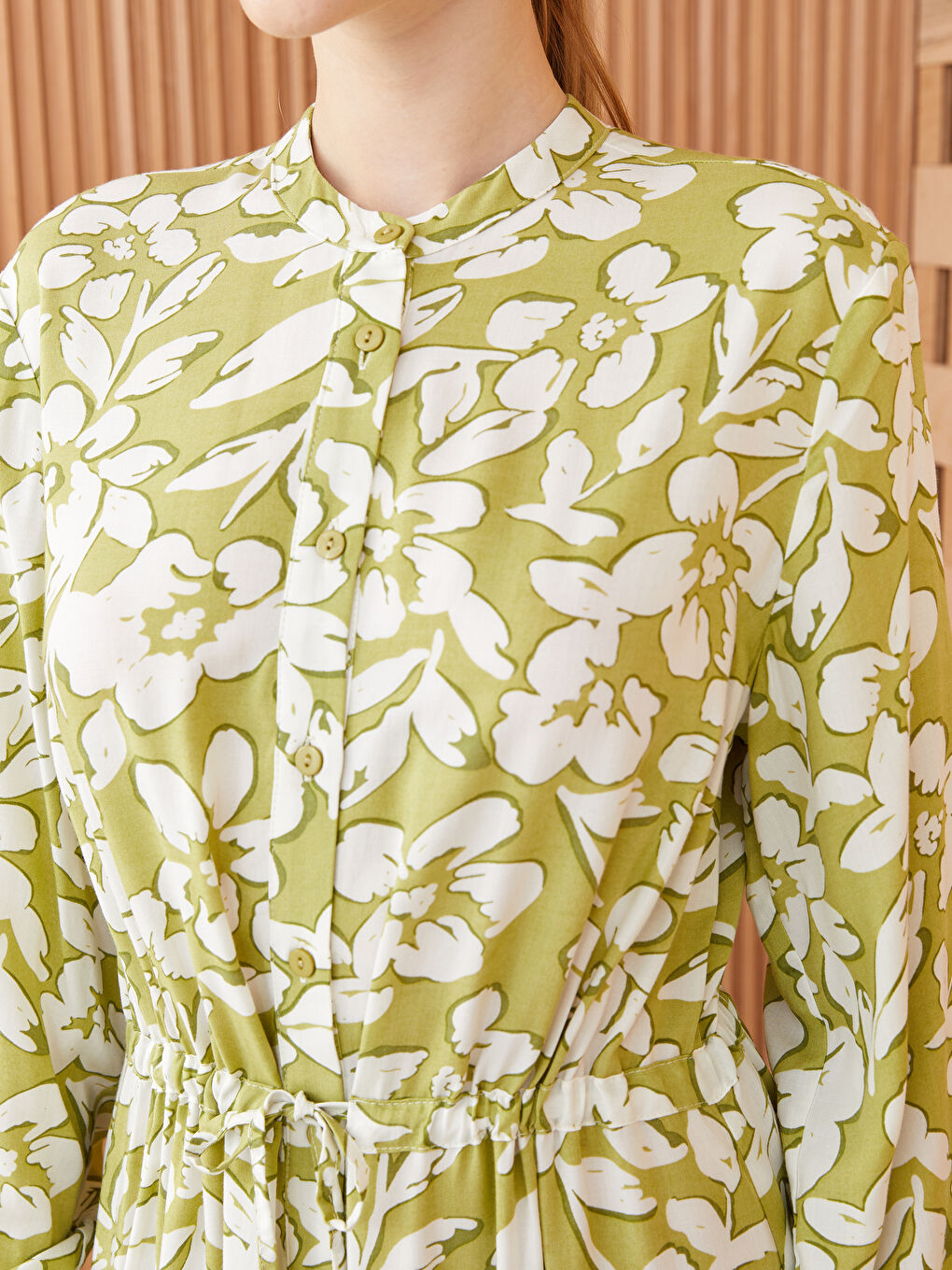 Grandad Collar Floral Long Sleeve Women's Shirt Dress-3