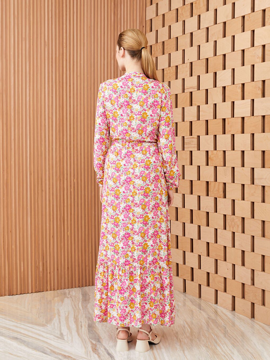 Grandad Collar Floral Long Sleeve Women's Shirt Dress-4