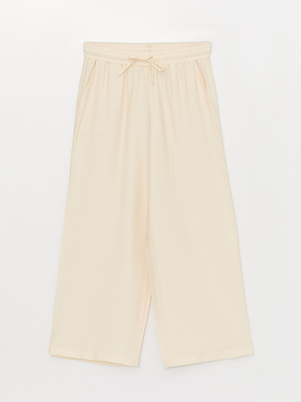 بنطلون واسع الساق سادة بخصر مرن للسيدات-4