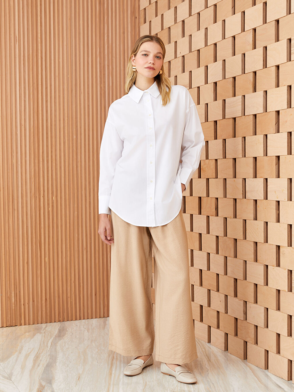 Elasticated Waist Plain Wide Leg Women's Trousers