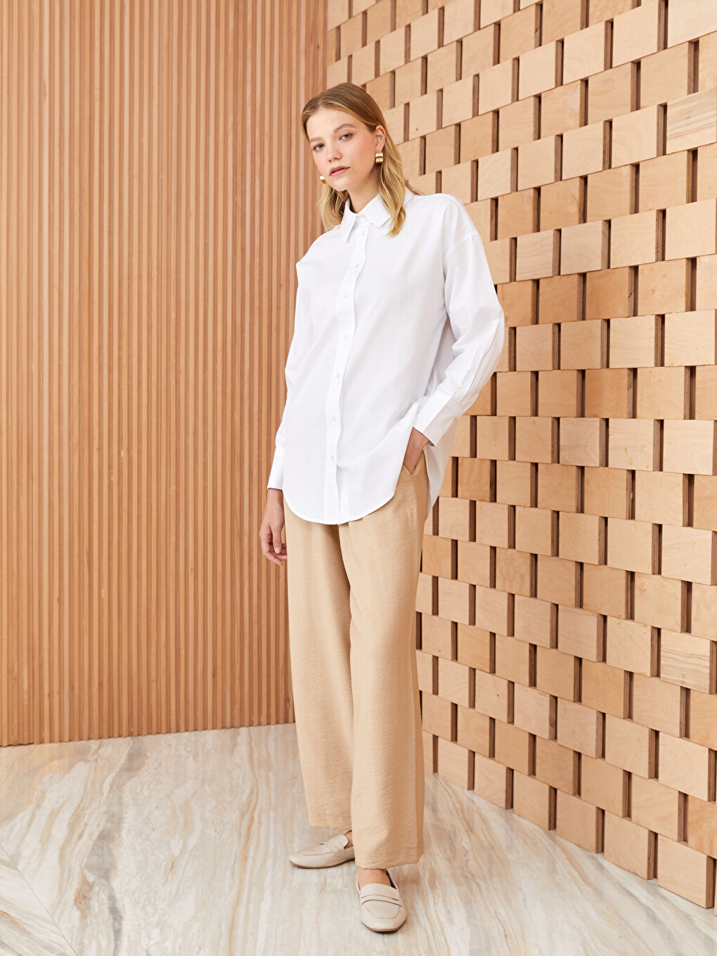 Elasticated Waist Plain Wide Leg Women's Trousers-1