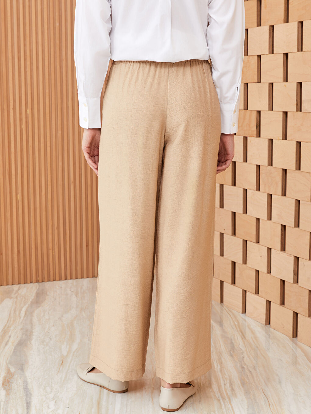 Elasticated Waist Plain Wide Leg Women's Trousers-4