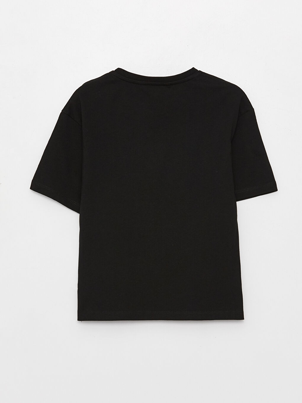 Siyah Bisiklet Yaka Baskılı Kısa Kollu Kız Çocuk Tişört-5