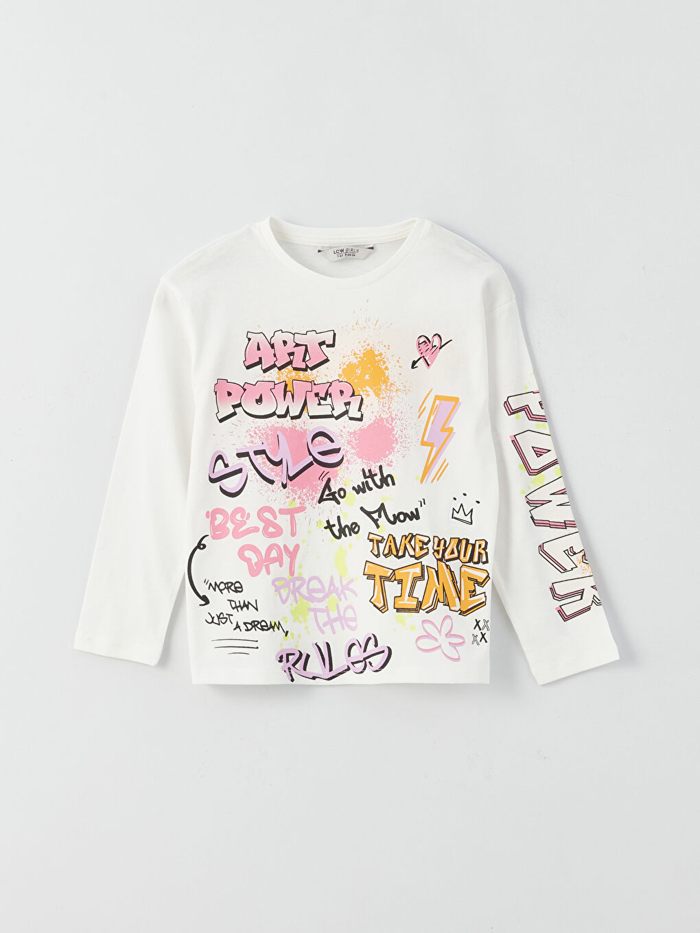 Crew Neck Printed Long Sleeve Girls' T-Shirt