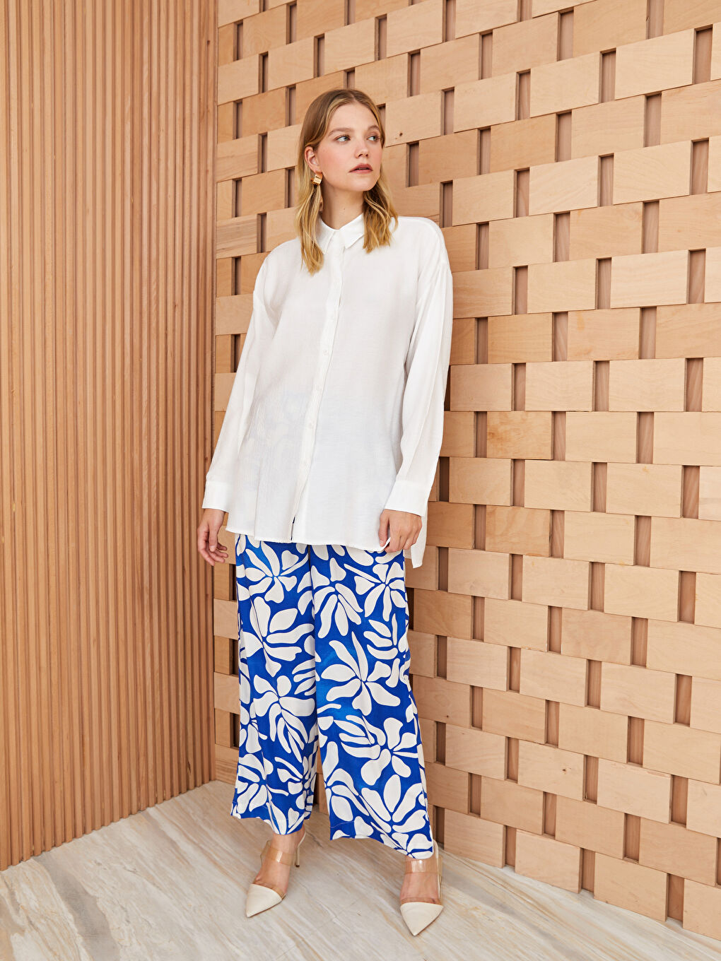 Elasticated Waist Relaxed Fit Patterned Women's Trousers