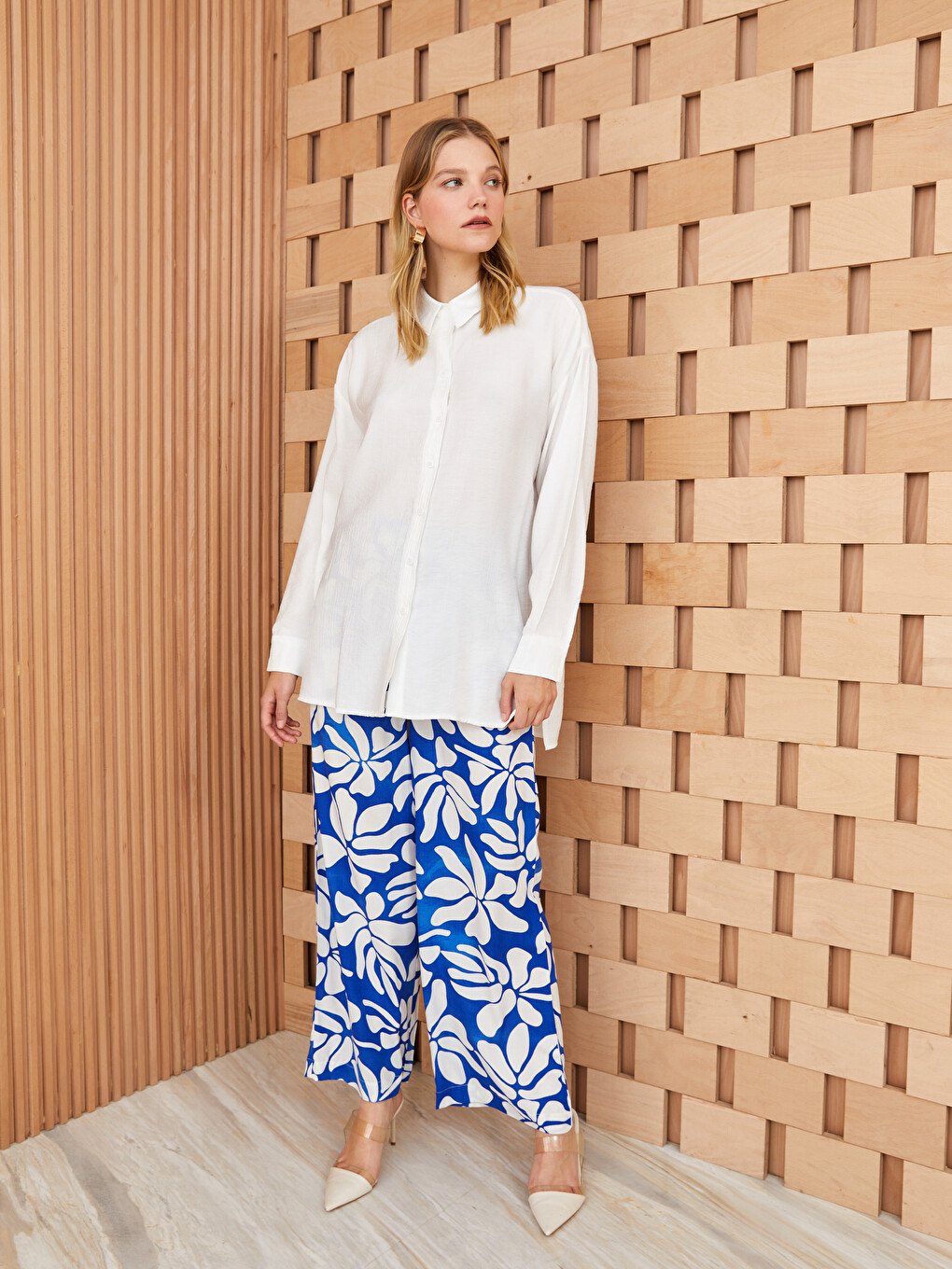 Elastic Waist Relaxed Fit Patterned Women's Trousers