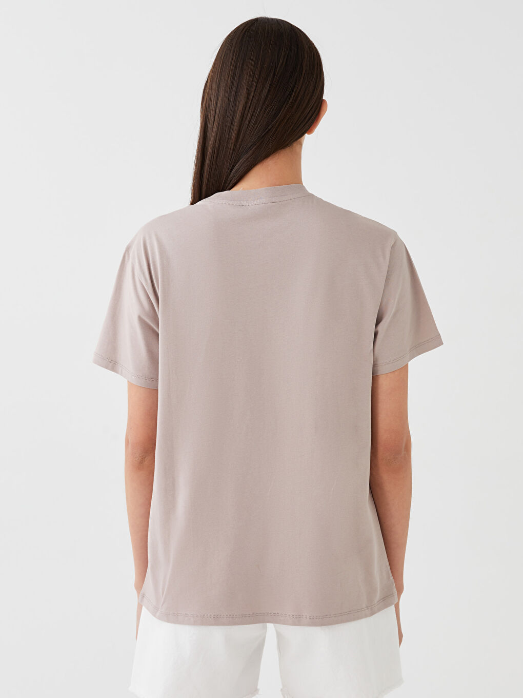 Kahverengi Bisiklet Yaka Baskılı Kısa Kollu Kadın Tişört-4