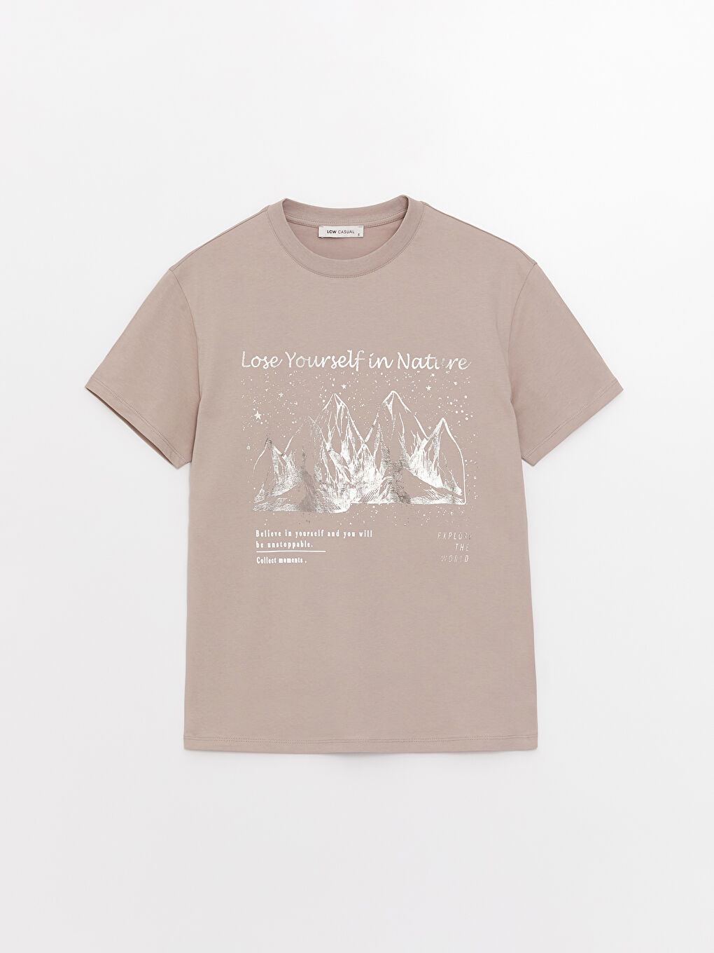 Kahverengi Bisiklet Yaka Baskılı Kısa Kollu Kadın Tişört-5