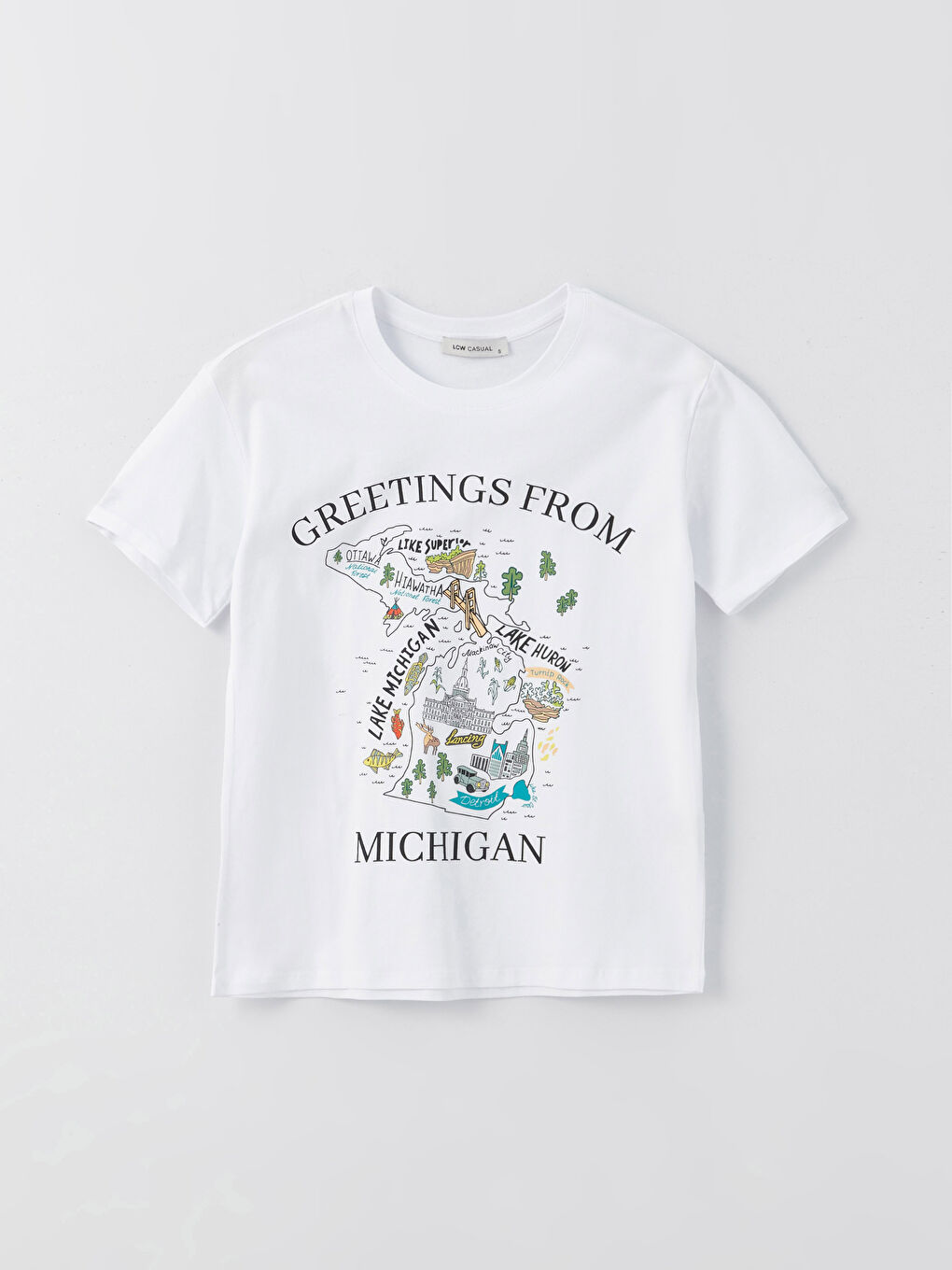 Tricou cu Mânecă Scurtă Imprimat cu Guler Rotund pentru Femei-5