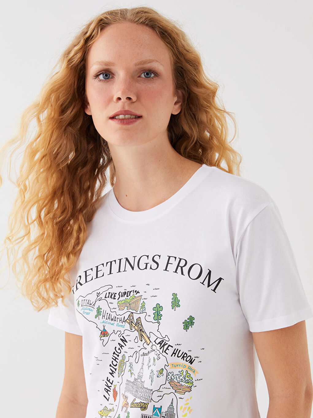 Tricou cu Mânecă Scurtă Imprimat cu Guler Rotund pentru Femei