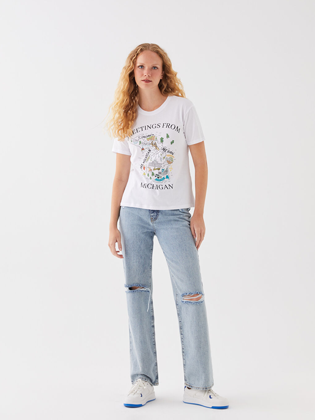 Tricou cu Mânecă Scurtă Imprimat cu Guler Rotund pentru Femei-2