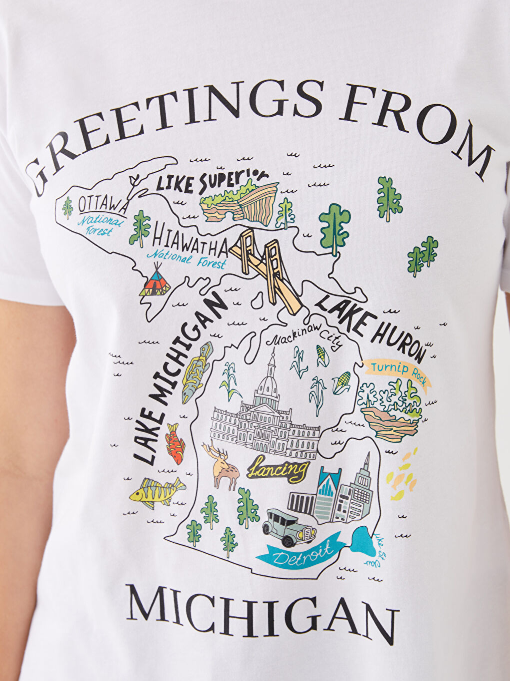 Tricou cu Mânecă Scurtă Imprimat cu Guler Rotund pentru Femei-3