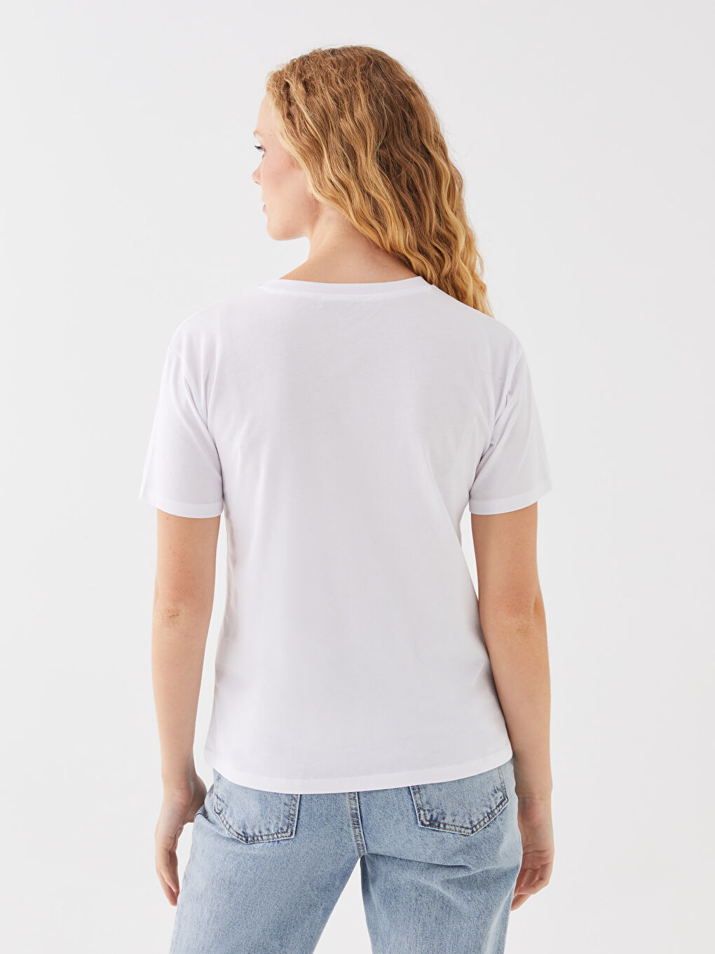 Tricou cu Mânecă Scurtă Imprimat cu Guler Rotund pentru Femei-4