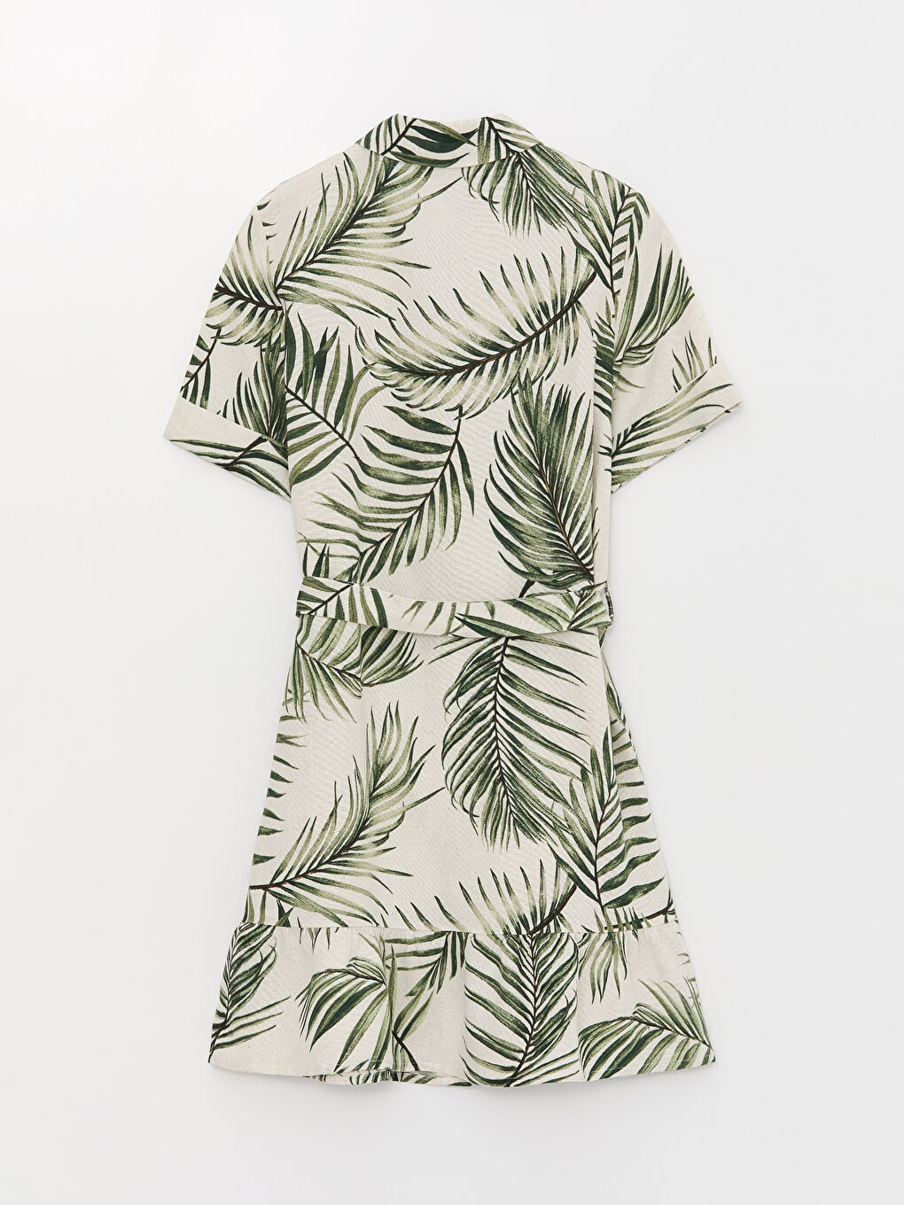 Yeşil Gömlek Yaka Desenli Kısa Kollu Keten Karışımlı Kadın Elbise-6