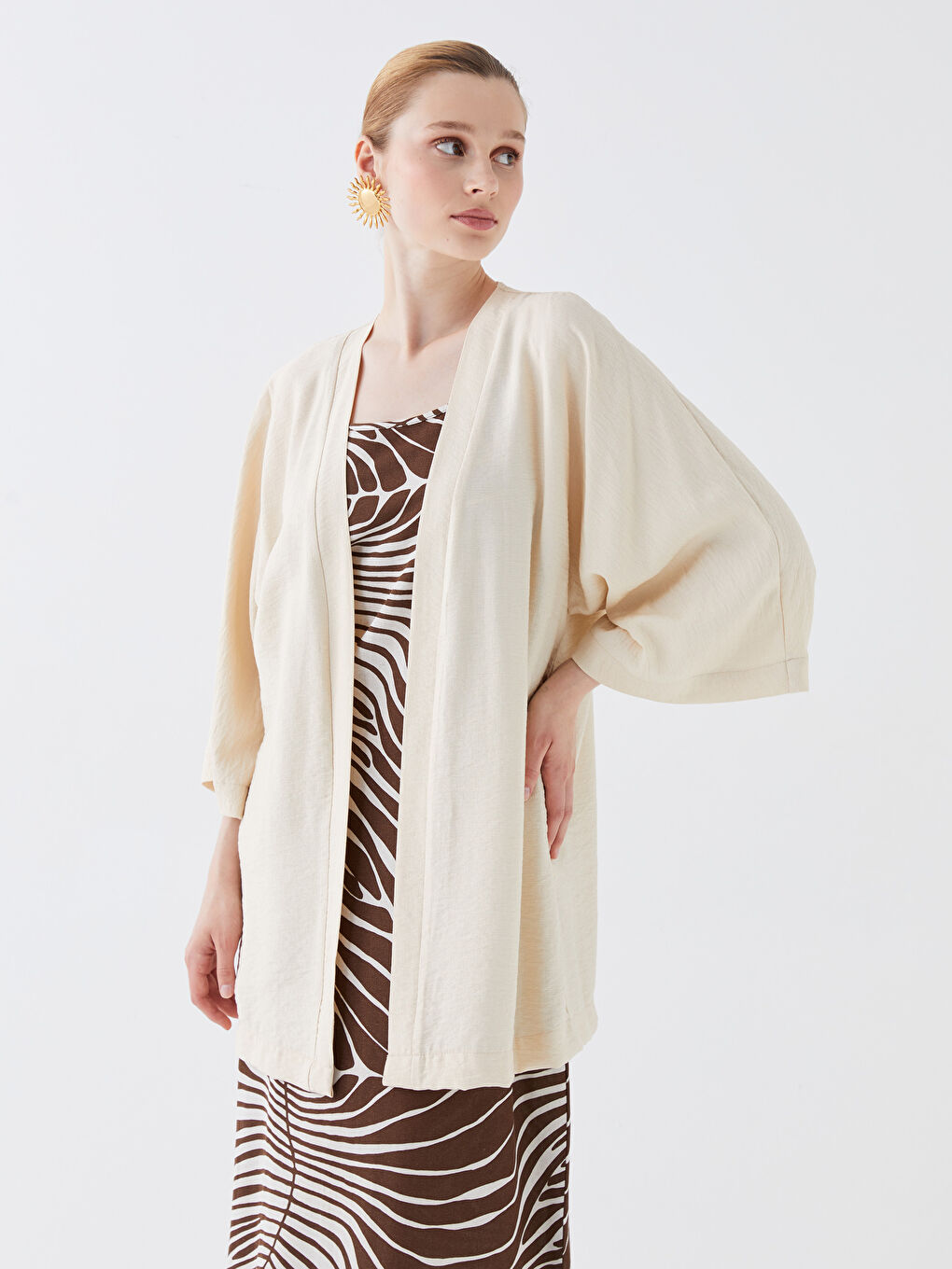 Plain Oversized Ketene Look Women's Kimono with Shawl Collar -S3IB72Z8-FVU