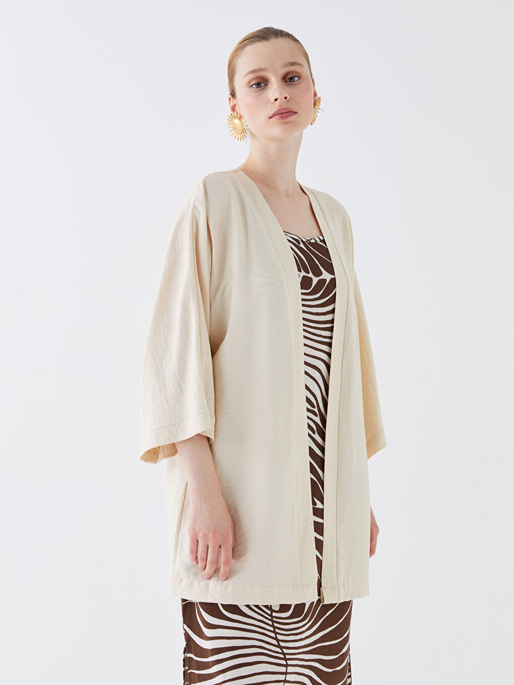 Plain Oversized Ketene Look Women's Kimono with Shawl Collar -S3IB72Z8-FVU