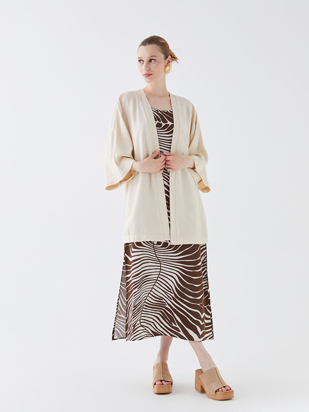 Plain Oversized Ketene Look Women's Kimono with Shawl Collar -S3IB72Z8-FVU