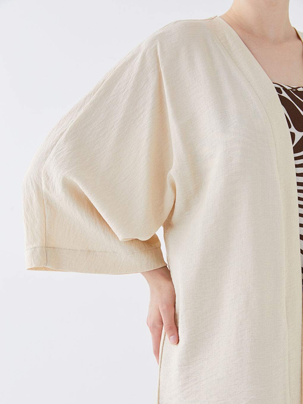 Plain Oversized Ketene Look Women's Kimono with Shawl Collar -S3IB72Z8-FVU