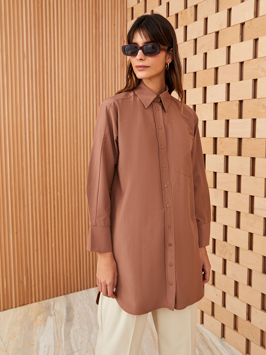 Plain Long Sleeve Oversize Poplin Women's Shirt Tunic