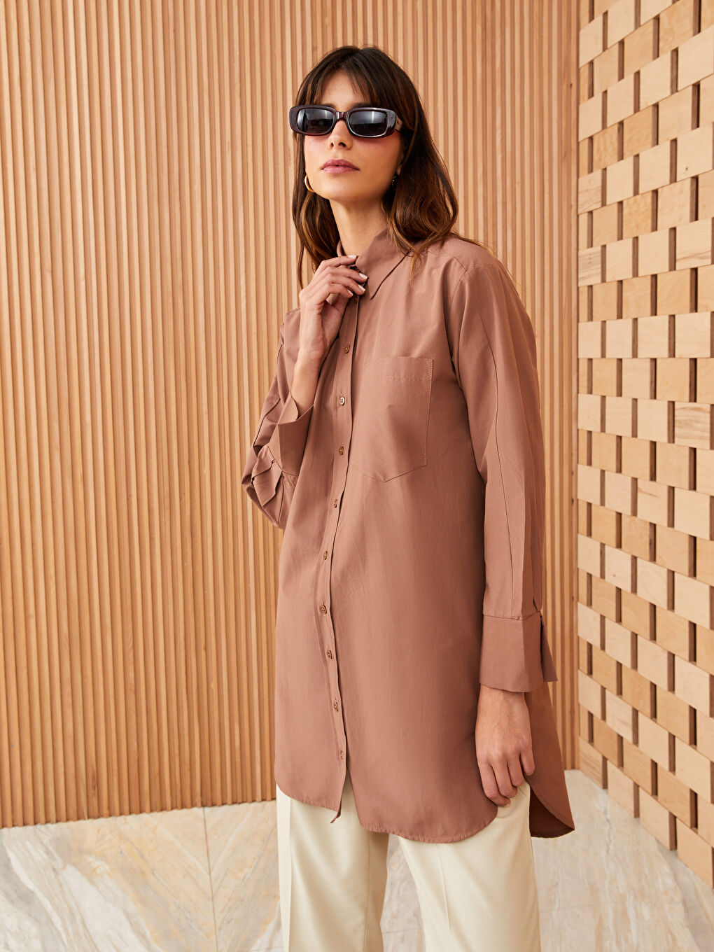 Plain Long Sleeve Oversize Poplin Women's Shirt Tunic-1