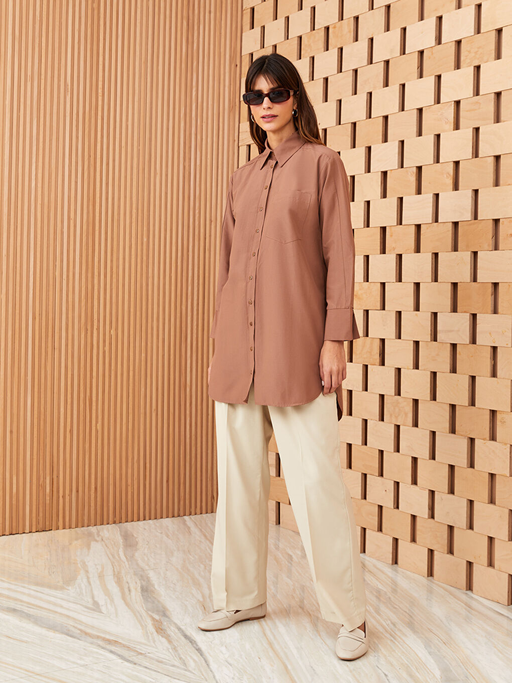 Plain Long Sleeve Oversize Poplin Women's Shirt Tunic-2