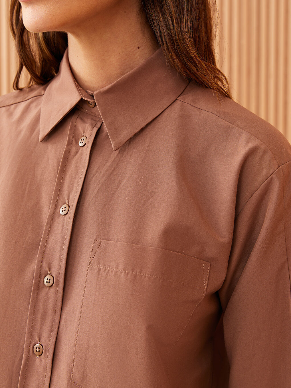 Plain Long Sleeve Oversize Poplin Women's Shirt Tunic-3