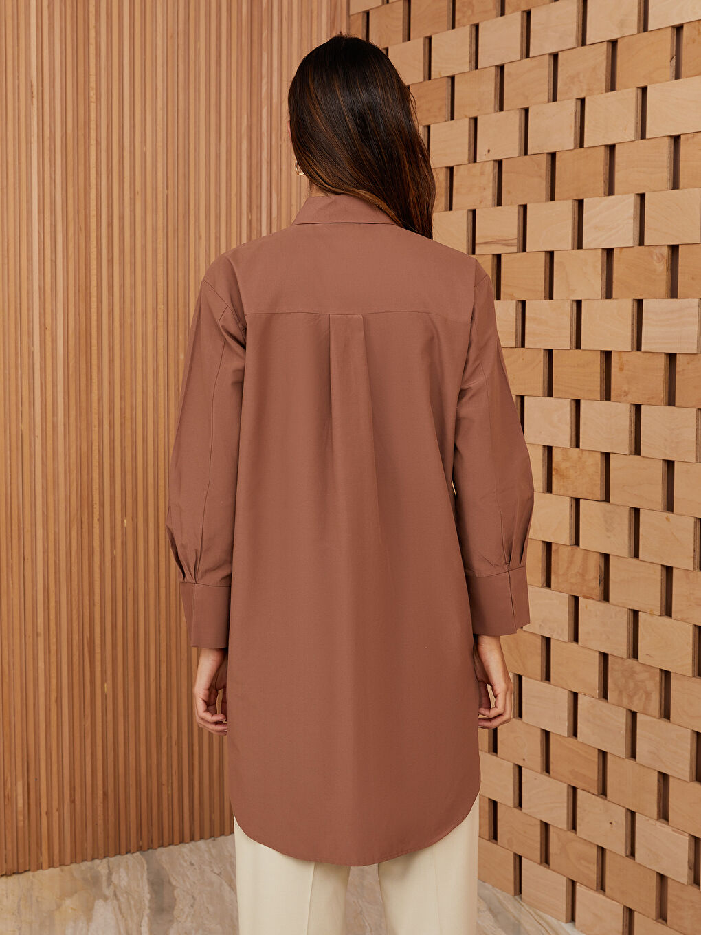 Plain Long Sleeve Oversize Poplin Women's Shirt Tunic-4