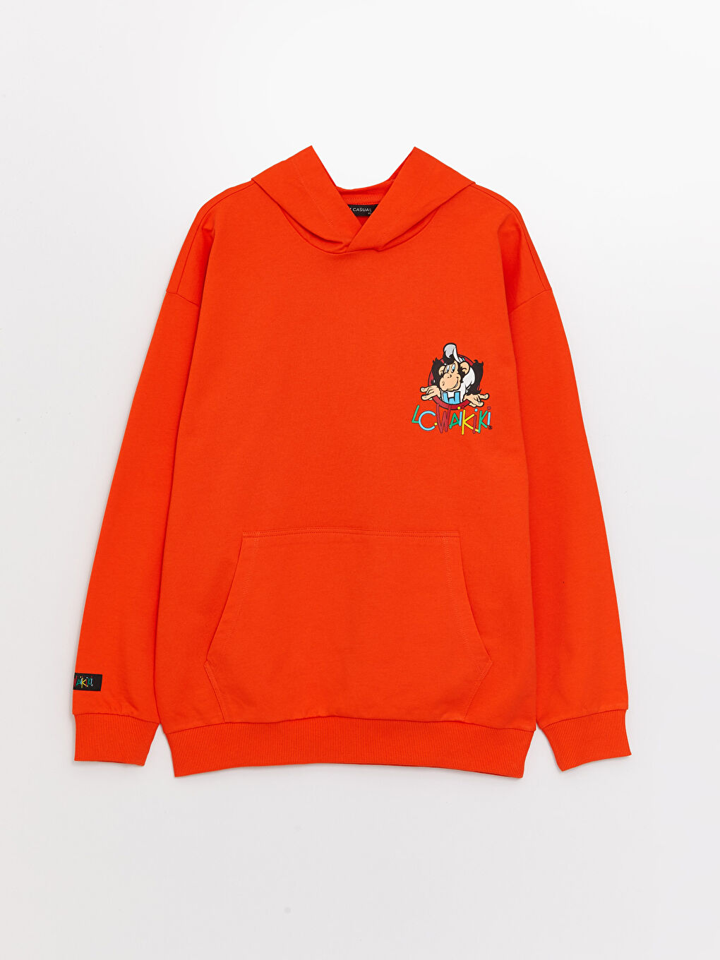 Turuncu Uzun Kollu Nostaljik Maymun Baskılı Erkek Hoodie-10