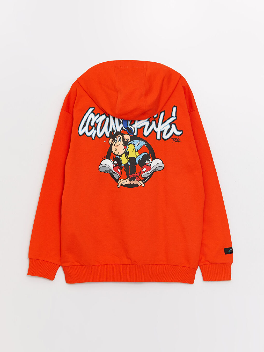 Turuncu Uzun Kollu Nostaljik Maymun Baskılı Erkek Hoodie-11