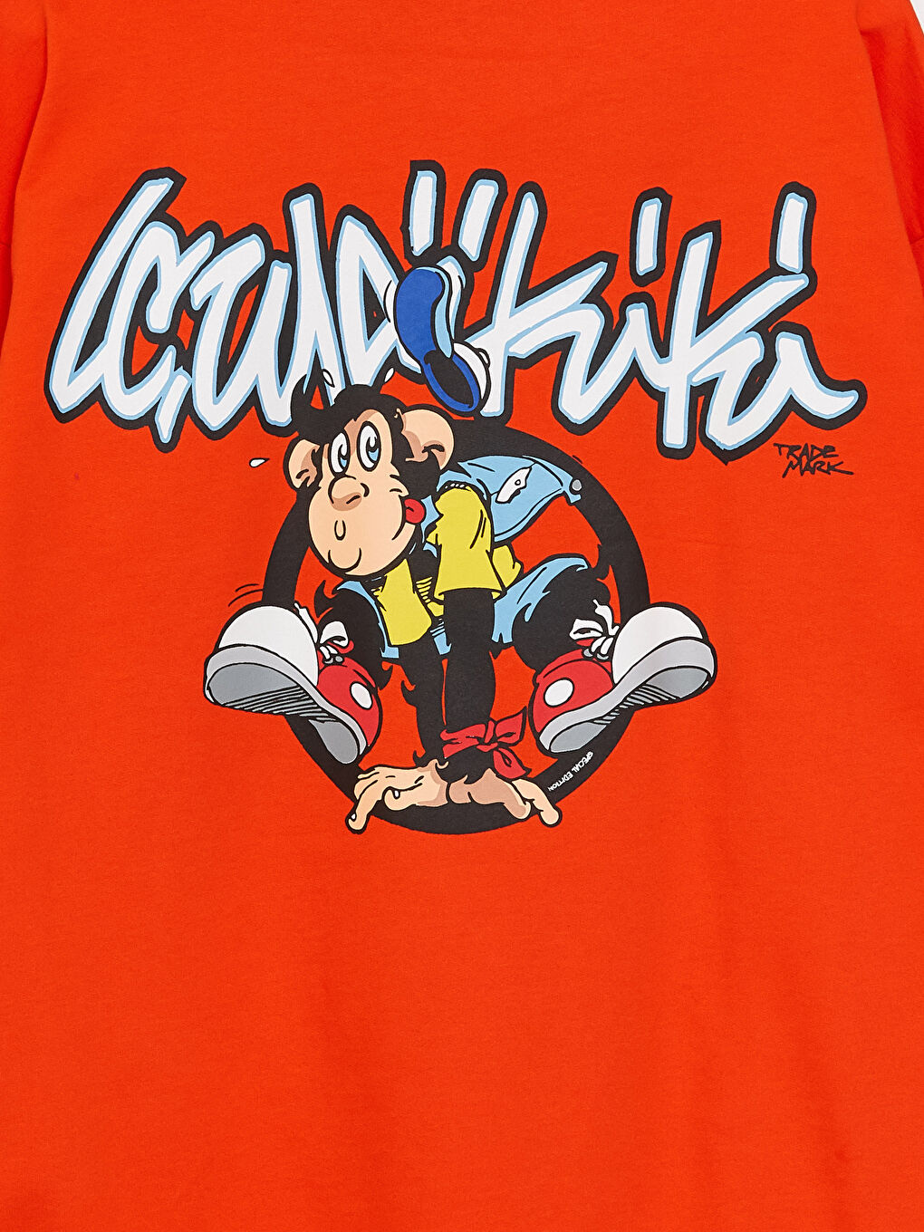 Turuncu Uzun Kollu Nostaljik Maymun Baskılı Erkek Hoodie-12