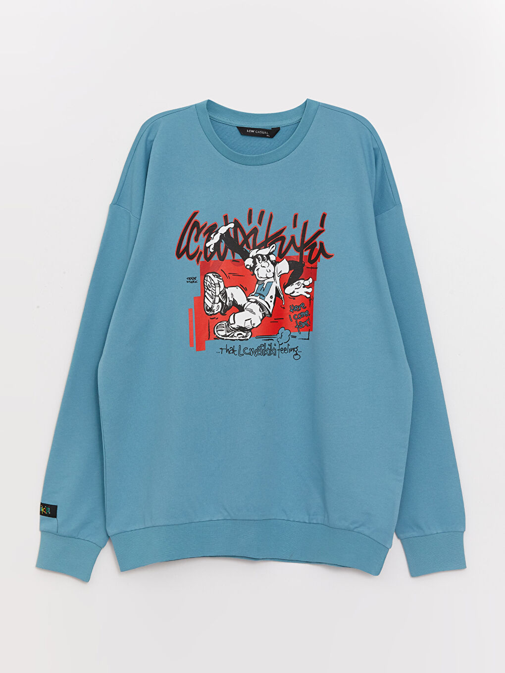 LCW Casual Mat Mavi Bisiklet Yaka Uzun Kollu Nostaljik Maymun Baskılı Erkek Sweatshirt - 9