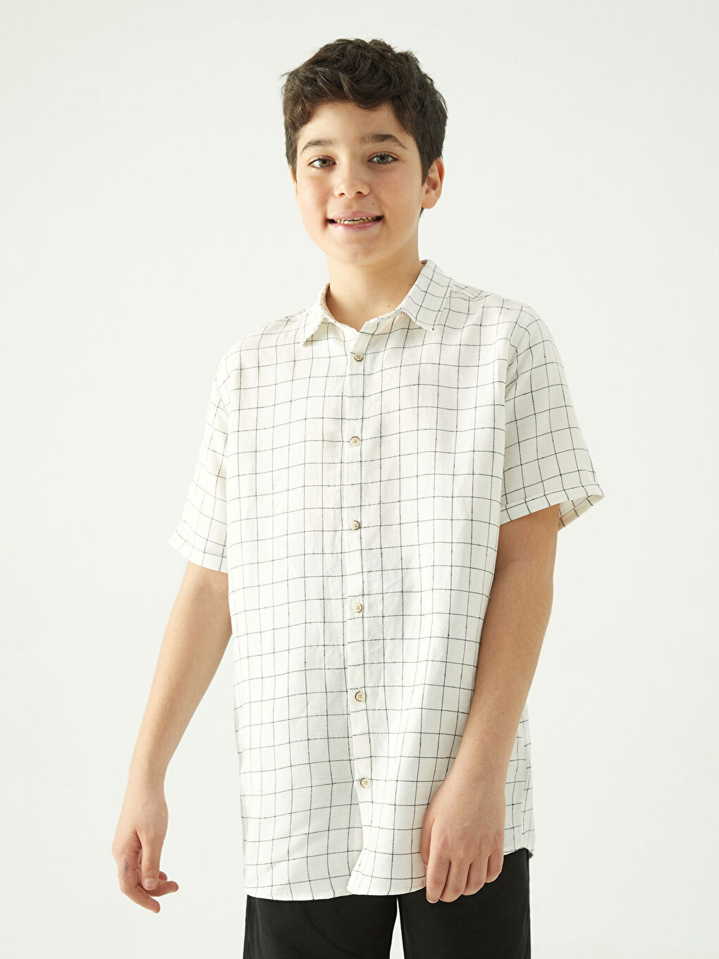 Ekru Kısa Kollu Keten Karışımlı Erkek Çocuk Gömlek ve Pantolon-2