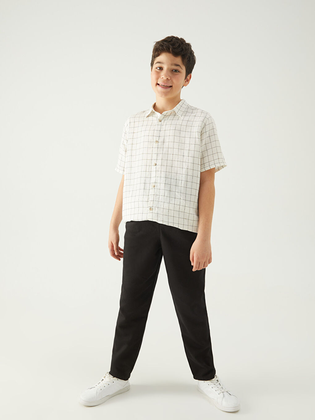 Ekru Kısa Kollu Keten Karışımlı Erkek Çocuk Gömlek ve Pantolon-3