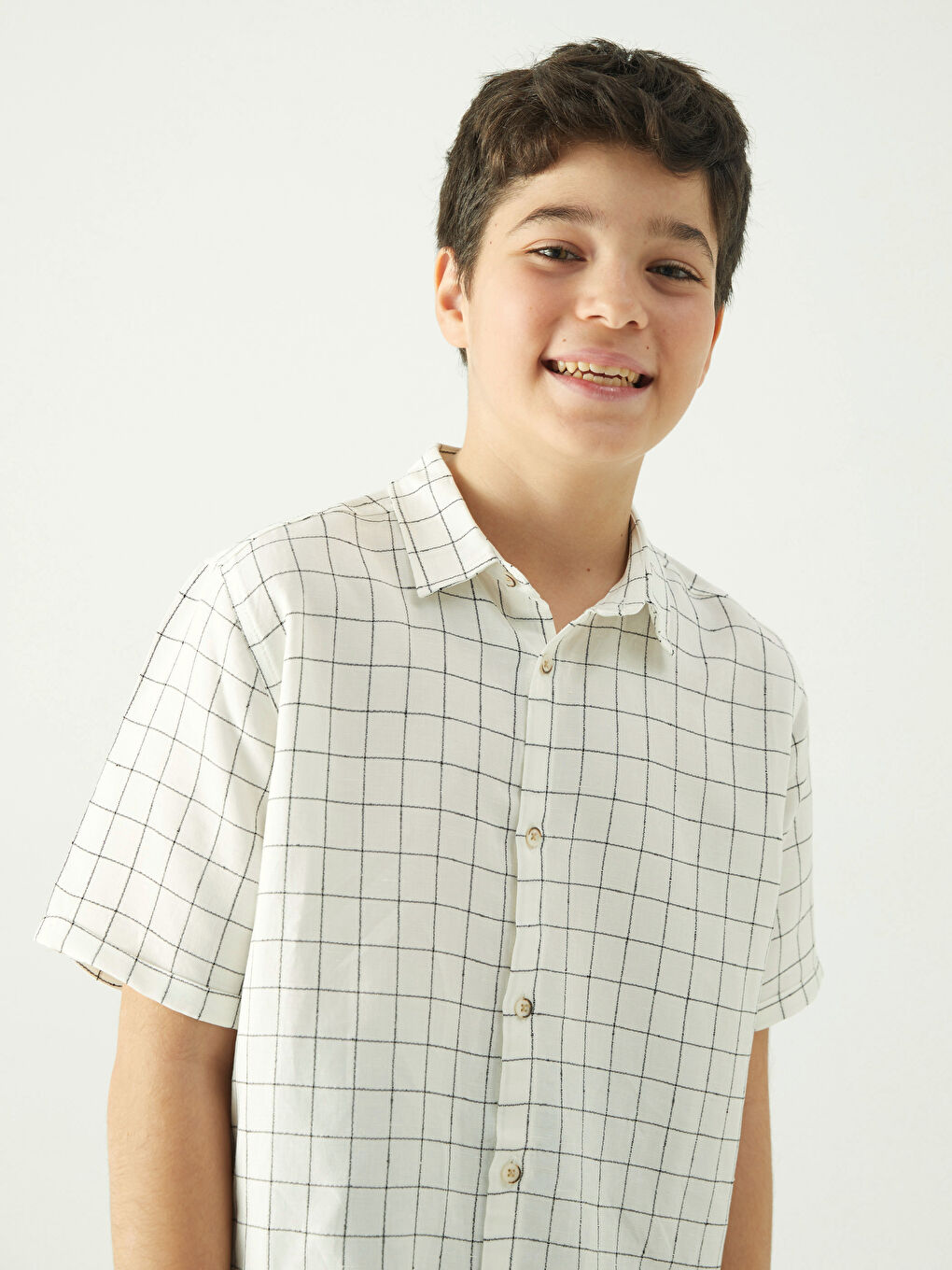 Ekru Kısa Kollu Keten Karışımlı Erkek Çocuk Gömlek ve Pantolon-1