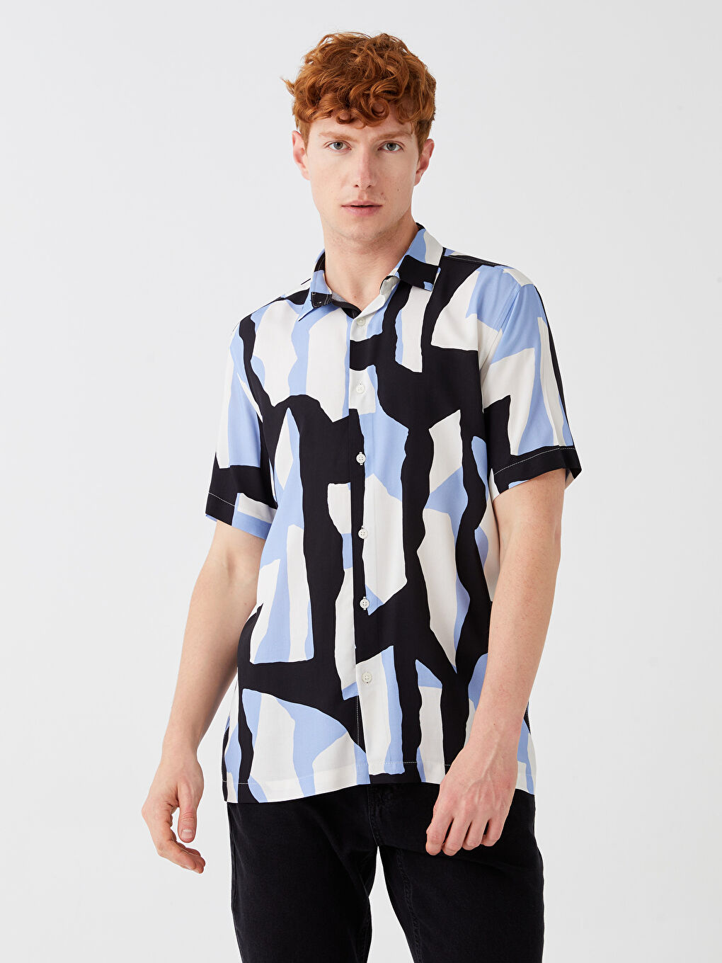 Regular Fit Short Sleeve Patterned Viscose Men's Shirt